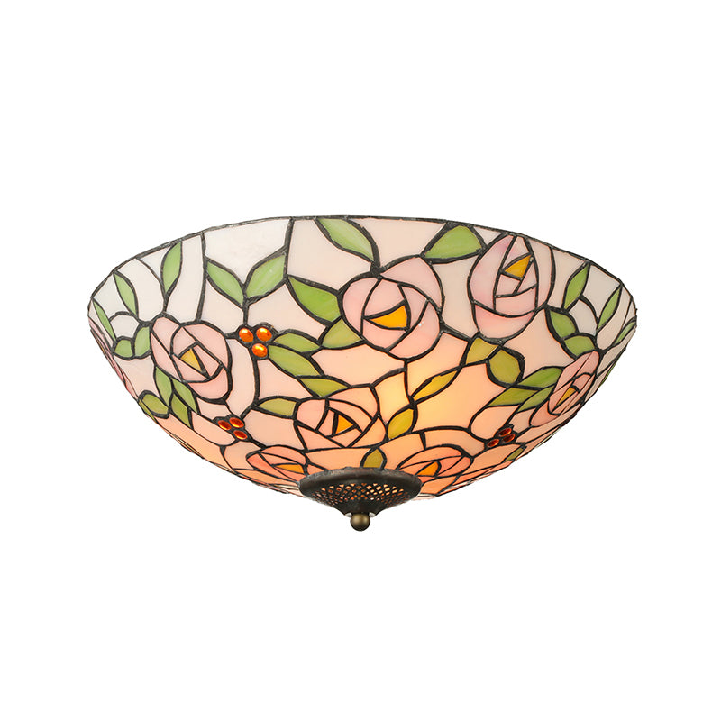 Bowl Flushmount Light Tiffany Style Stained Glass 3 Lights Flower Flush Mount Ceiling Fixture in Multicolor Clearhalo 'Ceiling Lights' 'Close To Ceiling Lights' 'Close to ceiling' 'Flush mount' Lighting' 180742