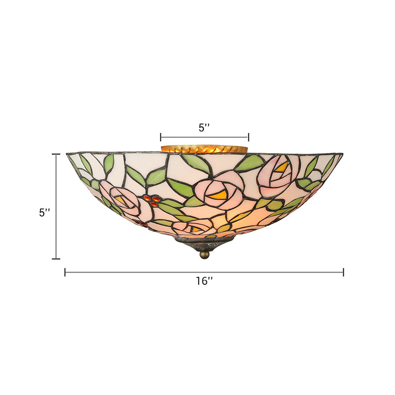 Bowl Flushmount Light Tiffany Style Stained Glass 3 Lights Flower Flush Mount Ceiling Fixture in Multicolor Clearhalo 'Ceiling Lights' 'Close To Ceiling Lights' 'Close to ceiling' 'Flush mount' Lighting' 180745