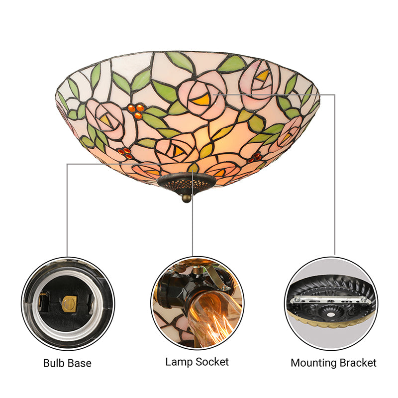 Bowl Flushmount Light Tiffany Style Stained Glass 3 Lights Flower Flush Mount Ceiling Fixture in Multicolor Clearhalo 'Ceiling Lights' 'Close To Ceiling Lights' 'Close to ceiling' 'Flush mount' Lighting' 180746