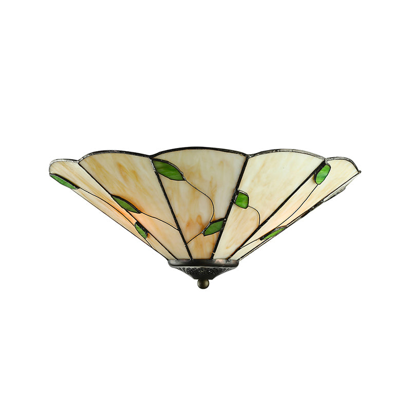 Geometric Ceiling Light Tiffany Stained Glass 3 Lights Flush Mount Ceiling Light with Leaf Theme in White/Beige Clearhalo 'Ceiling Lights' 'Close To Ceiling Lights' 'Close to ceiling' 'Glass shade' 'Glass' 'Semi-flushmount' 'Tiffany close to ceiling' 'Tiffany' Lighting' 180750