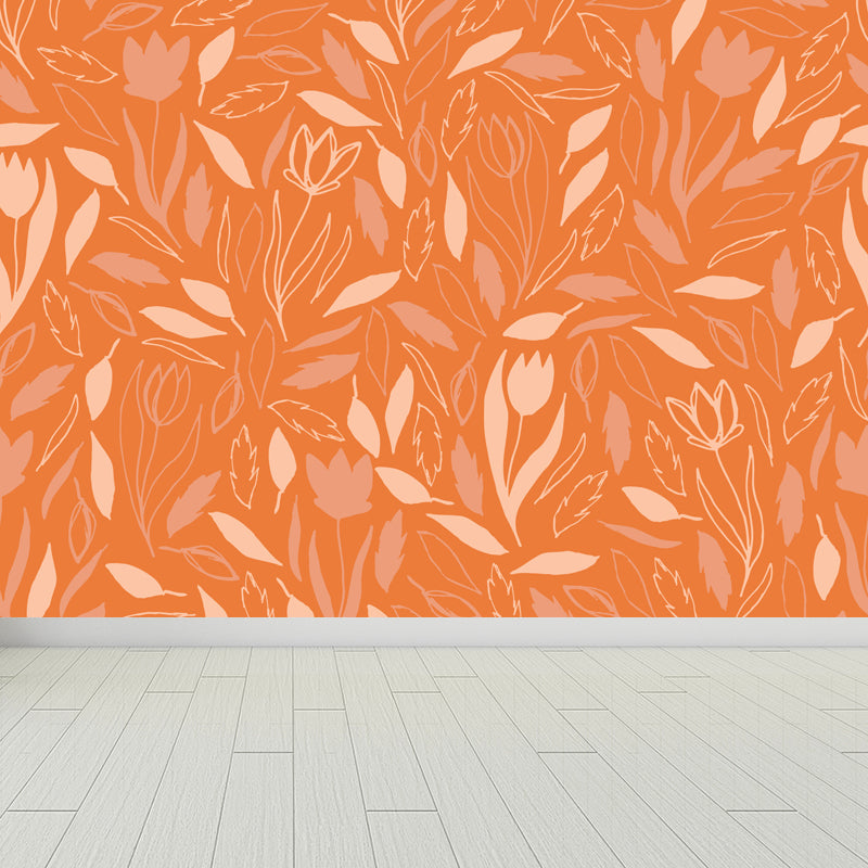 Big Leaves Print Wall Mural Decal Modern Stylish Botanic Wall Decor in Light Color Orange Clearhalo 'Wall Decor' 'Wall Mural' 1807703