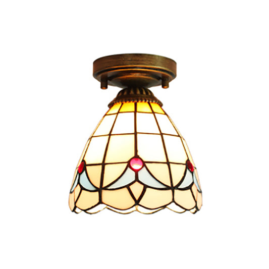 Mini Flush Ceiling Light with Magnolia Pattern 1 Light Stained Glass Flush Lighting for Bedroom Clearhalo 'Ceiling Lights' 'Chandeliers' 'Close To Ceiling Lights' 'Close to ceiling' 'Glass shade' 'Glass' 'Semi-flushmount' 'Tiffany close to ceiling' 'Tiffany' Lighting' 180794