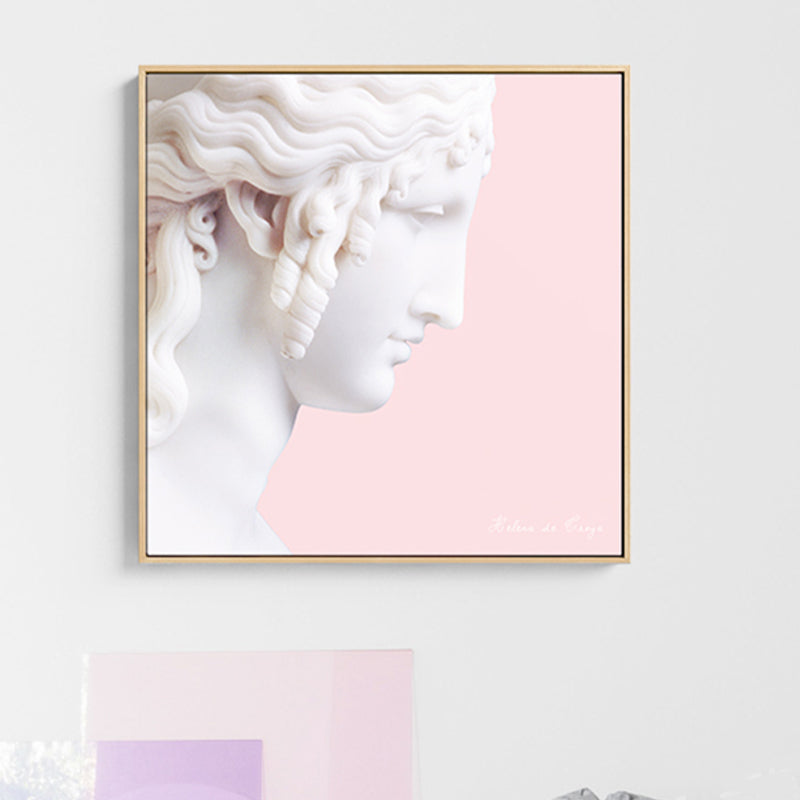 Nordic Plaster Sculpture Canvas Art White Dining Room Wall Decor on Pink, Optional Sizes Clearhalo 'Arts' 'Canvas Art' 1808096