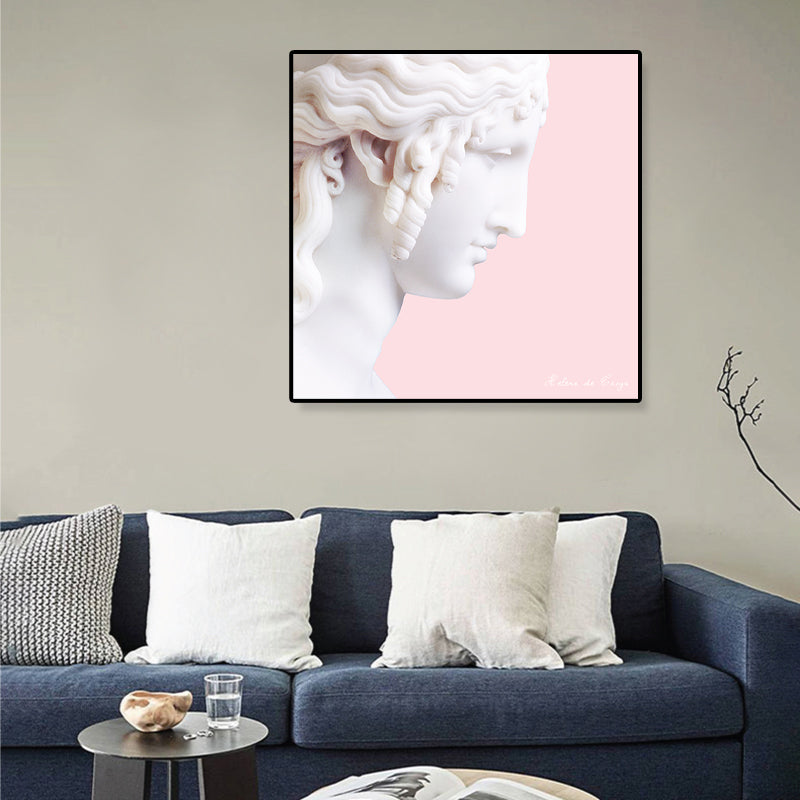 Nordic Plaster Sculpture Canvas Art White Dining Room Wall Decor on Pink, Optional Sizes Clearhalo 'Arts' 'Canvas Art' 1808097