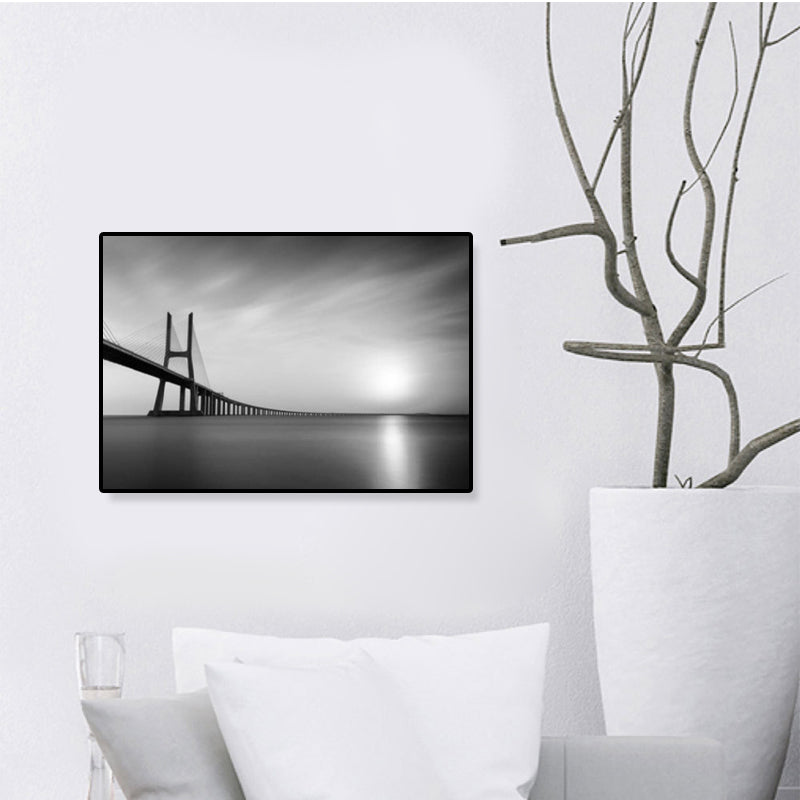 Seaside Building Canvas Art Textured Contemporary Living Room Wall Decor in Grey Light Gray Clearhalo 'Art Gallery' 'Canvas Art' 'Contemporary Art Gallery' 'Modern' Arts' 1808140