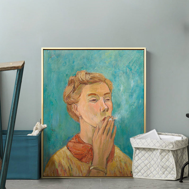 Modern Painting Boy Smoking Canvas Yellow Textured Wall Art Print for Living Room Clearhalo 'Arts' 'Canvas Art' 1808231