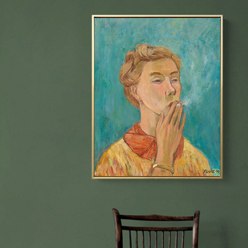 Modern Painting Boy Smoking Canvas Yellow Textured Wall Art Print for Living Room Clearhalo 'Arts' 'Canvas Art' 1808232