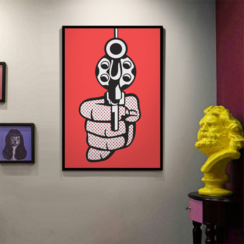 Holding Gun Gesture Pattern Canvas Print Red Pop Art Stylish Wall Decor for Playroom Red Clearhalo 'Arts' 'Canvas Art' 1808237