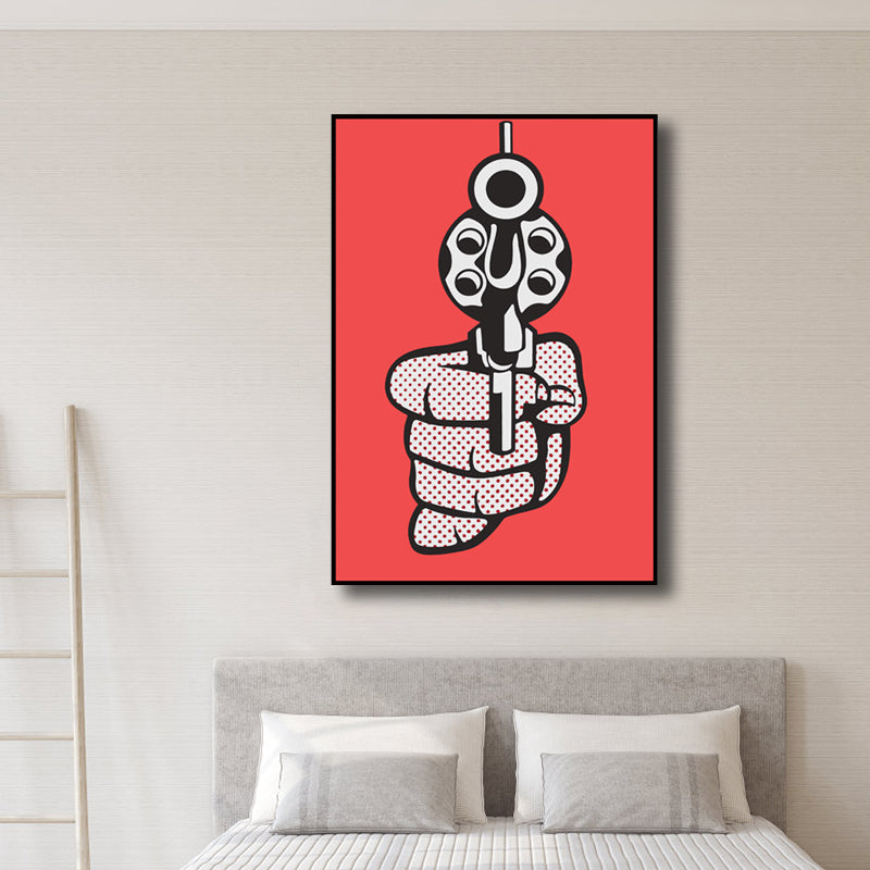 Holding Gun Gesture Pattern Canvas Print Red Pop Art Stylish Wall Decor for Playroom Clearhalo 'Arts' 'Canvas Art' 1808238