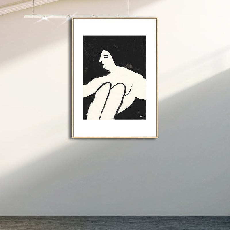 Sitting Maiden Painting Nordic Style Canvas Wall Art Decor in White for Bathroom Clearhalo 'Arts' 'Canvas Art' 1808262