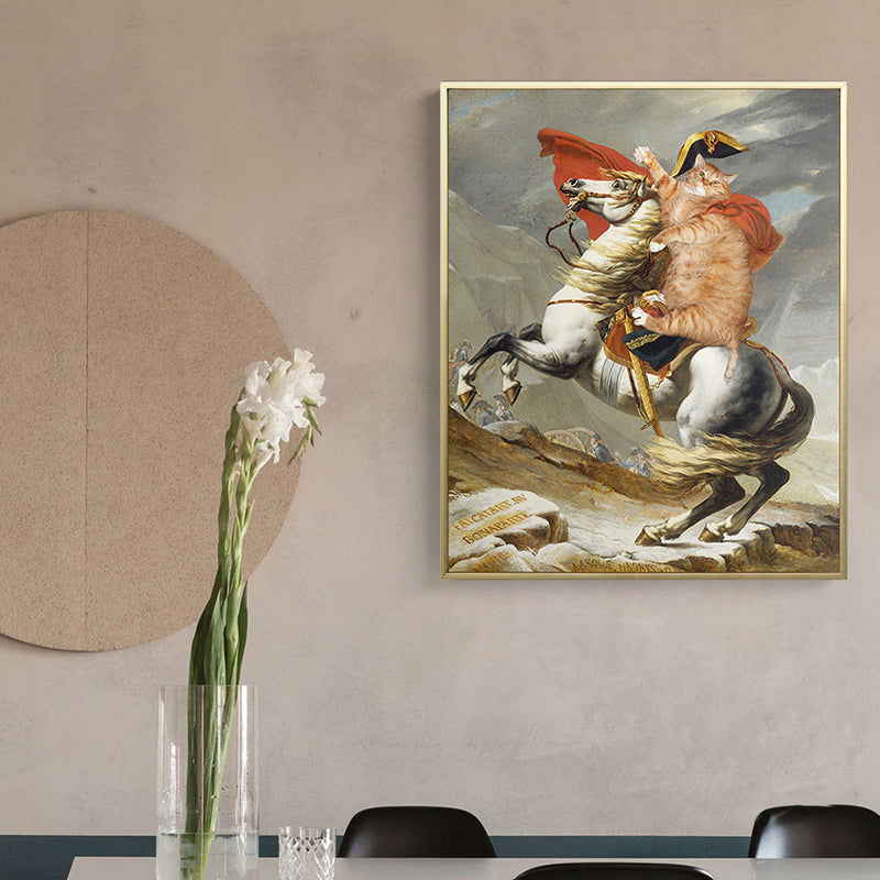 Spoof Painting Napoleon Canvas Modern Funny Cat Wall Art Print in Orange for Room Orange Clearhalo 'Arts' 'Canvas Art' 1808439