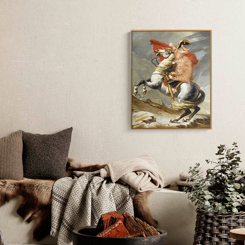 Spoof Painting Napoleon Canvas Modern Funny Cat Wall Art Print in Orange for Room Clearhalo 'Arts' 'Canvas Art' 1808441