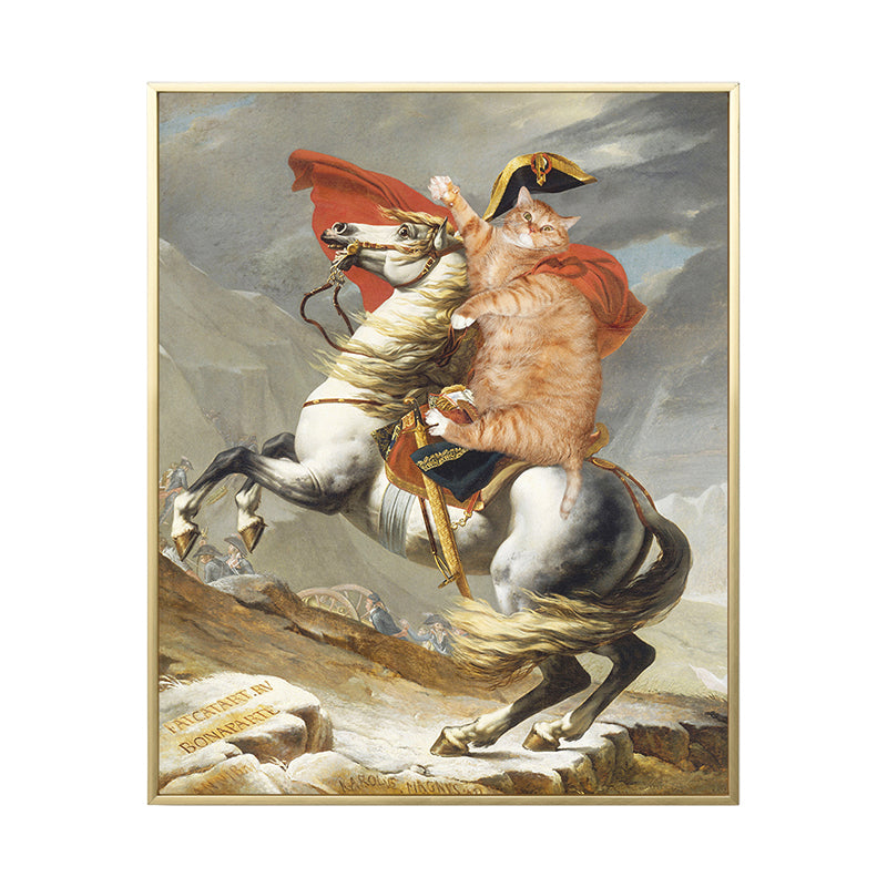 Spoof Painting Napoleon Canvas Modern Funny Cat Wall Art Print in Orange for Room Clearhalo 'Arts' 'Canvas Art' 1808442