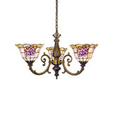 Bell Shape Hanging Lamp Retro Style Stained Glass 3 Heads Flower Chandelier Light with Chain for Bedroom Clearhalo 'Ceiling Lights' 'Chandeliers' 'Industrial' 'Middle Century Chandeliers' 'Tiffany Chandeliers' 'Tiffany close to ceiling' 'Tiffany' Lighting' 180849