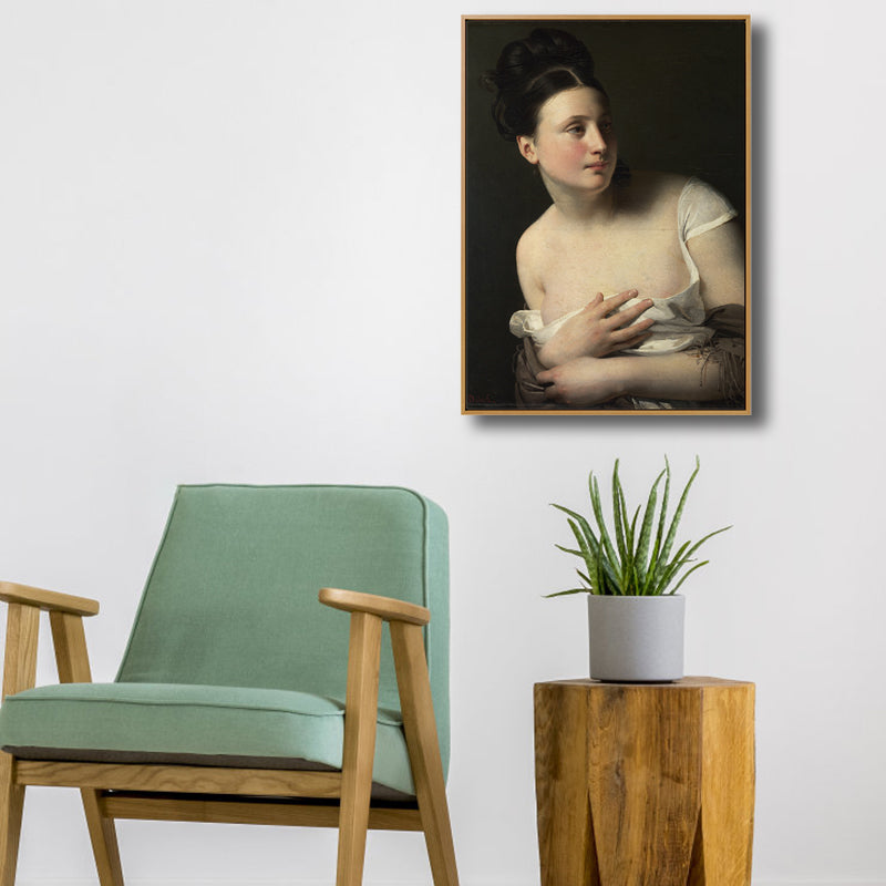 Brown Art Nouveau Canvas Print Painting Woman Portrait Wall Decor for Family Room Brown Clearhalo 'Arts' 'Canvas Art' 1808599