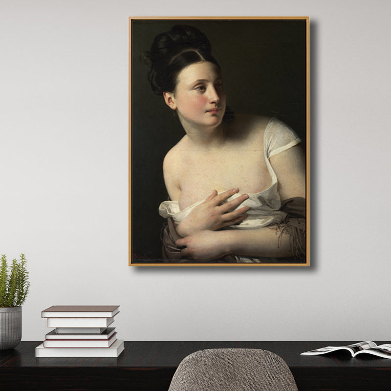 Brown Art Nouveau Canvas Print Painting Woman Portrait Wall Decor for Family Room Clearhalo 'Arts' 'Canvas Art' 1808600