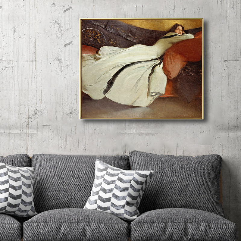 Textured Woman Napping Painting Canvas Print Art Nouveau Wall Decor for Dining Room Brown Clearhalo 'Arts' 'Canvas Art' 1808877