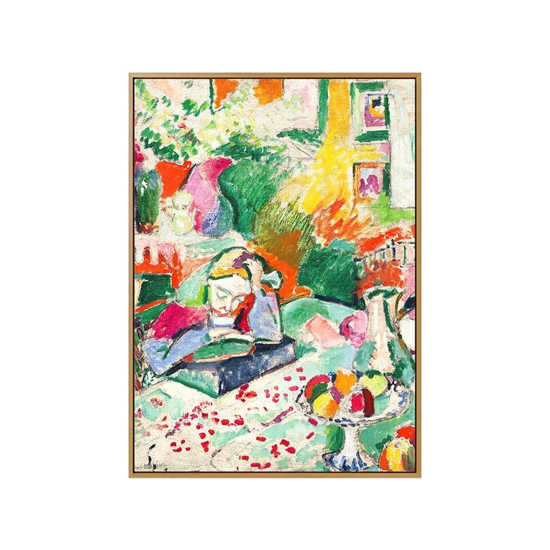 Girl Reading Book Painting Green Modernism Canvas Wall Art for Bedroom, Textured Clearhalo 'Arts' 'Canvas Art' 1808911