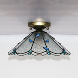 Blue Leaf Flush Mount Lighting Lodge Style Stained Glass Indoor Flush Ceiling Light in White/Clear for Bedroom Clearhalo 'Ceiling Lights' 'Close To Ceiling Lights' 'Close to ceiling' 'Glass shade' 'Glass' 'Semi-flushmount' 'Tiffany close to ceiling' 'Tiffany' Lighting' 180900