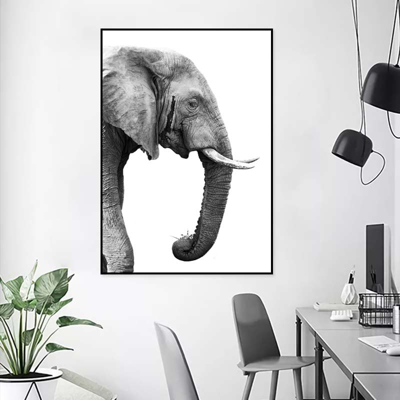 Photographic Print Contemporary Canvas Wall Art with Elephant Pattern in Grey for Room Grey Clearhalo 'Art Gallery' 'Canvas Art' 'Contemporary Art Gallery' 'Modern' Arts' 1809126