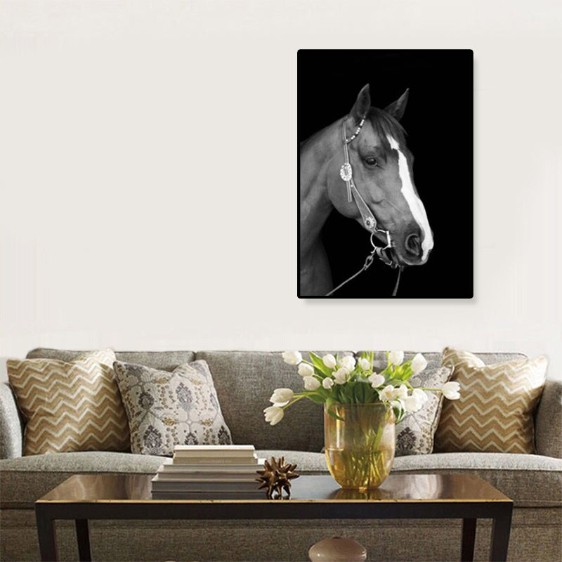 Modern Photo Horse Head Canvas Art Dark Color Textured Wall Decor for Boys Bedroom Clearhalo 'Art Gallery' 'Canvas Art' 'Contemporary Art Gallery' 'Modern' Arts' 1809138