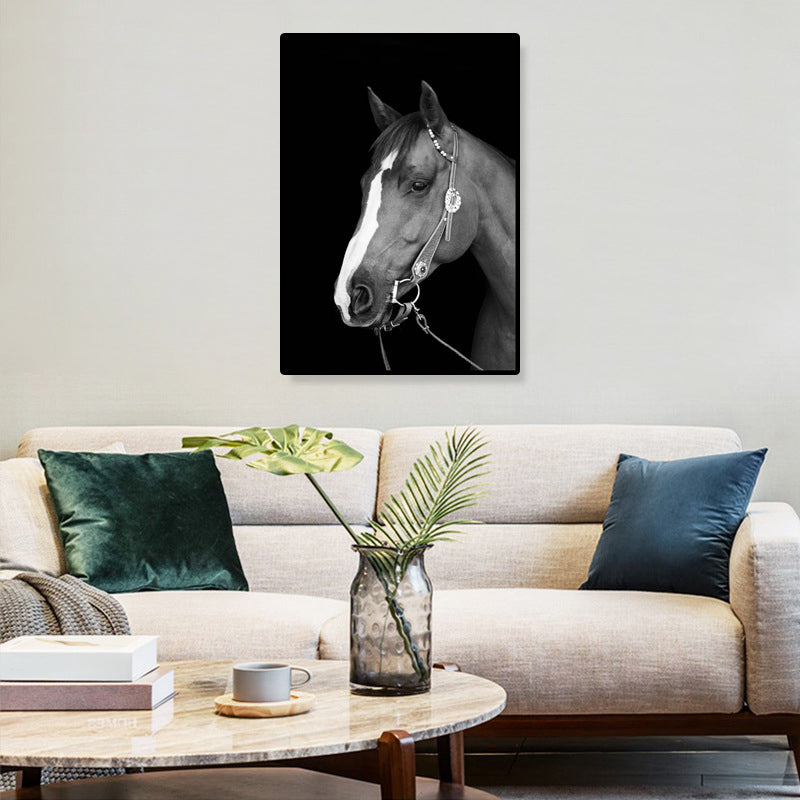 Modern Photo Horse Head Canvas Art Dark Color Textured Wall Decor for Boys Bedroom Black Clearhalo 'Art Gallery' 'Canvas Art' 'Contemporary Art Gallery' 'Modern' Arts' 1809142