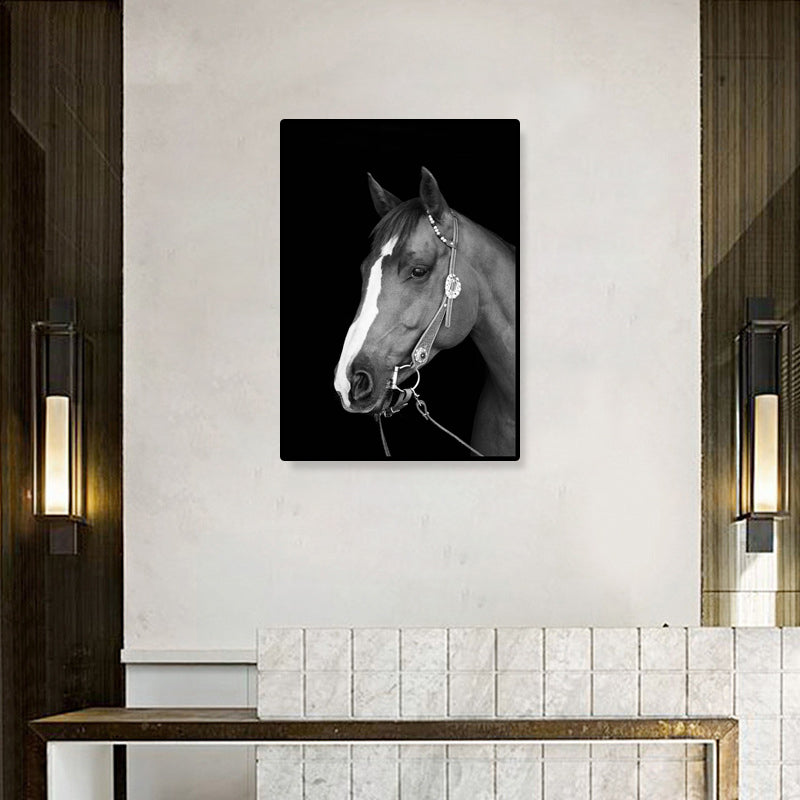 Modern Photo Horse Head Canvas Art Dark Color Textured Wall Decor for Boys Bedroom Clearhalo 'Art Gallery' 'Canvas Art' 'Contemporary Art Gallery' 'Modern' Arts' 1809144