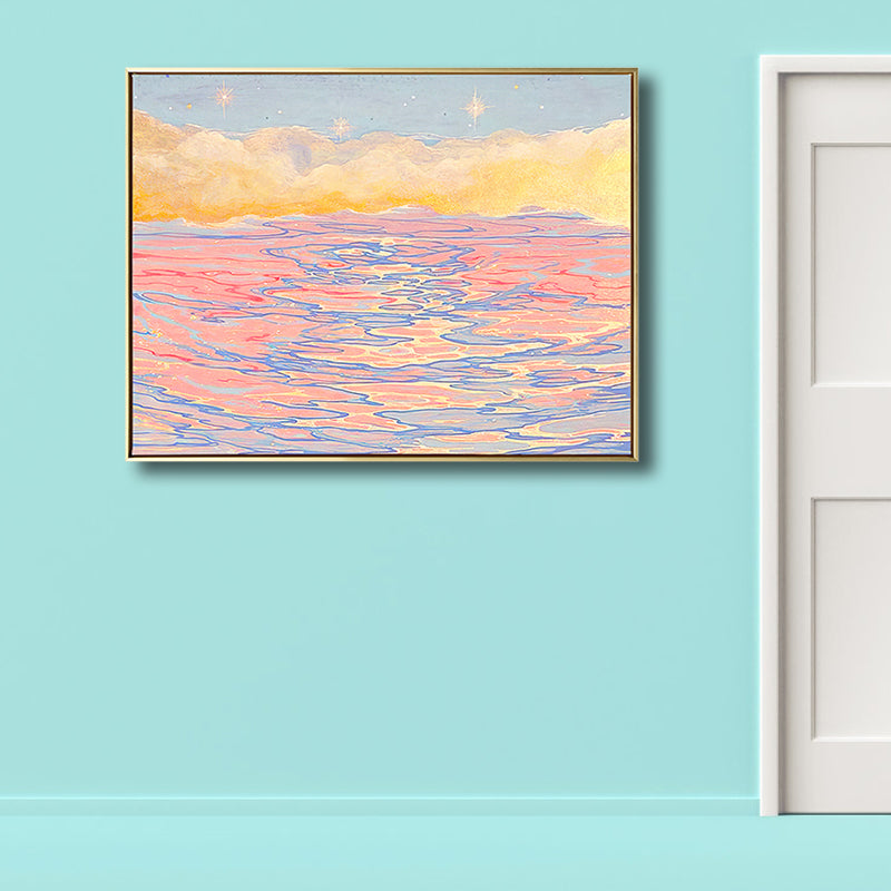 Seascape with Sunset Glow Painting in Pink Impressionism Canvas Wall Art for Living Room Pink Clearhalo 'Arts' 'Canvas Art' 1809174