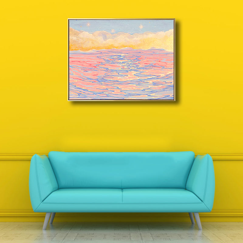 Seascape with Sunset Glow Painting in Pink Impressionism Canvas Wall Art for Living Room Clearhalo 'Arts' 'Canvas Art' 1809175