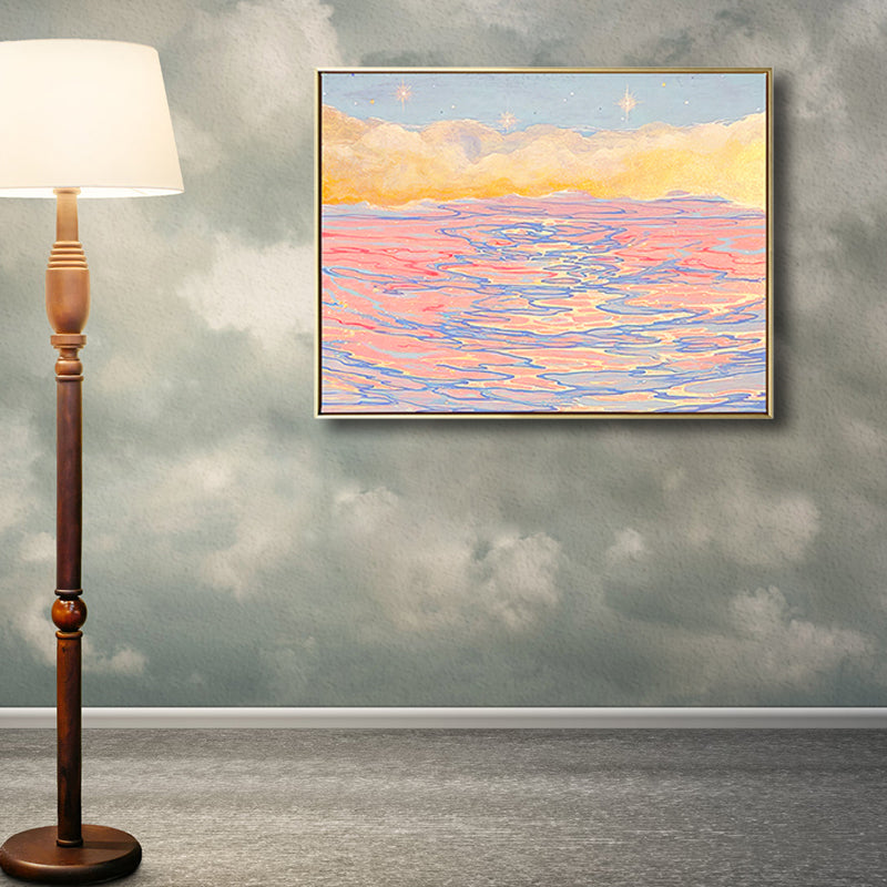 Seascape with Sunset Glow Painting in Pink Impressionism Canvas Wall Art for Living Room Clearhalo 'Arts' 'Canvas Art' 1809176