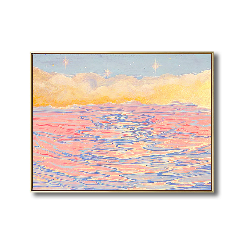 Seascape with Sunset Glow Painting in Pink Impressionism Canvas Wall Art for Living Room Clearhalo 'Arts' 'Canvas Art' 1809177