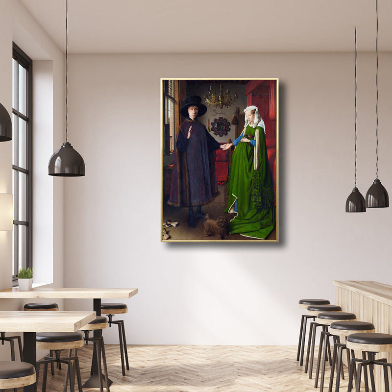 Arnolfini Portrait Wall Decor Art Nouveau Classic Figure Painting in Green for Home Green Clearhalo 'Arts' 'Canvas Art' 1809604