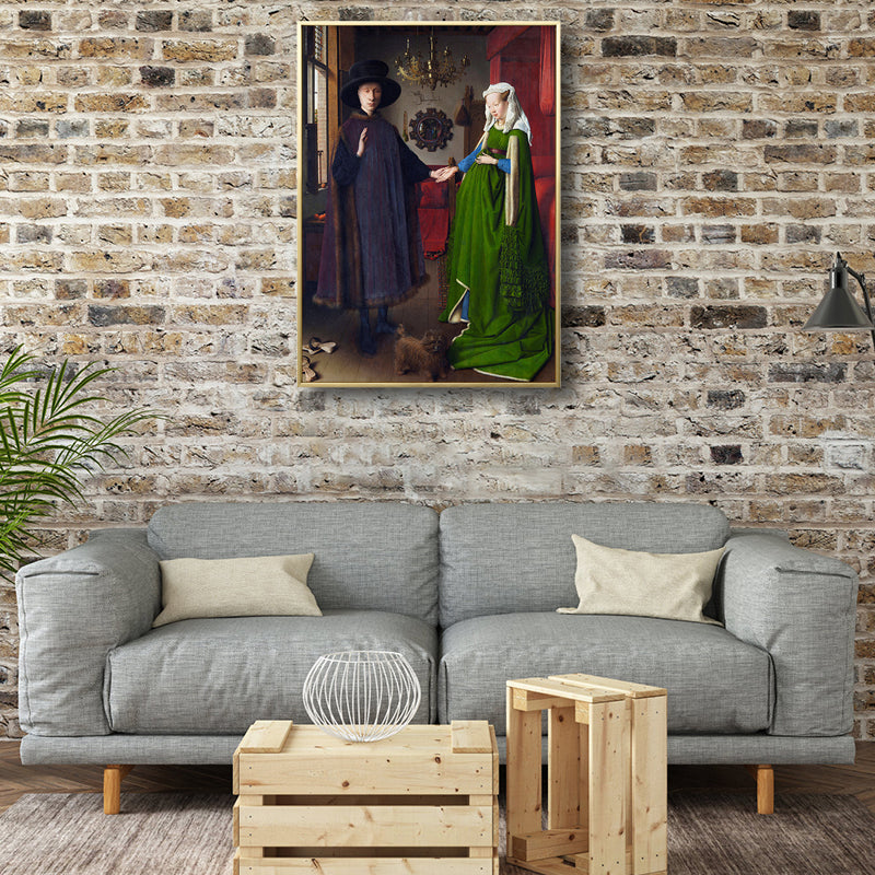 Arnolfini Portrait Wall Decor Art Nouveau Classic Figure Painting in Green for Home Clearhalo 'Arts' 'Canvas Art' 1809605