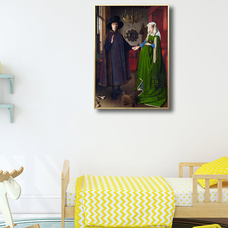 Arnolfini Portrait Wall Decor Art Nouveau Classic Figure Painting in Green for Home Clearhalo 'Arts' 'Canvas Art' 1809606