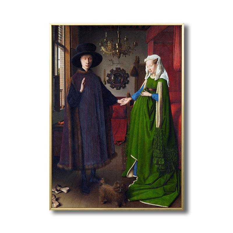 Arnolfini Portrait Wall Decor Art Nouveau Classic Figure Painting in Green for Home Clearhalo 'Arts' 'Canvas Art' 1809607