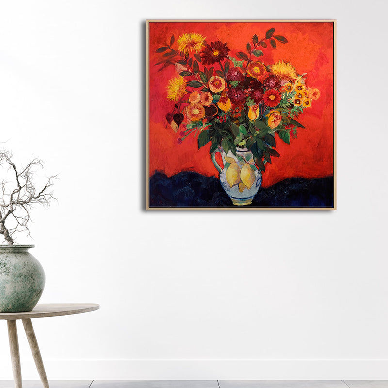 Blooming Flower Vase Canvas Art Impressionism Textured Painting in Dark Color for Room Clearhalo 'Arts' 'Canvas Art' 1809612