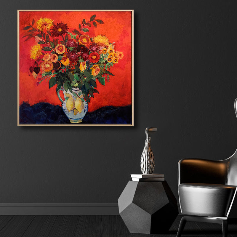 Blooming Flower Vase Canvas Art Impressionism Textured Painting in Dark Color for Room Clearhalo 'Arts' 'Canvas Art' 1809613