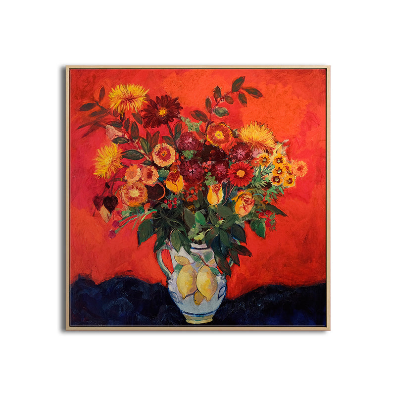 Blooming Flower Vase Canvas Art Impressionism Textured Painting in Dark Color for Room Clearhalo 'Arts' 'Canvas Art' 1809614