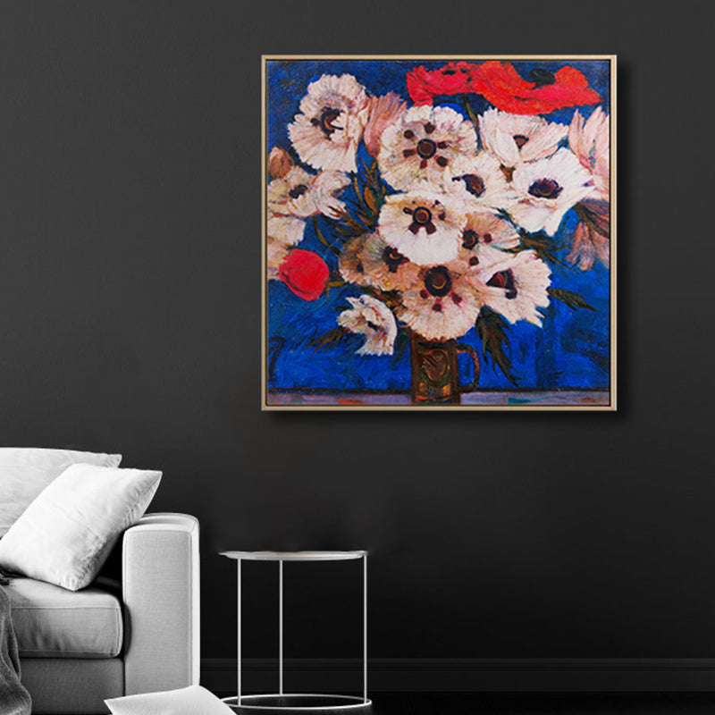 Blooming Flower Vase Canvas Art Impressionism Textured Painting in Dark Color for Room Clearhalo 'Arts' 'Canvas Art' 1809619