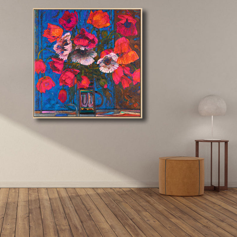 Blooming Flower Vase Canvas Art Impressionism Textured Painting in Dark Color for Room Clearhalo 'Arts' 'Canvas Art' 1809623