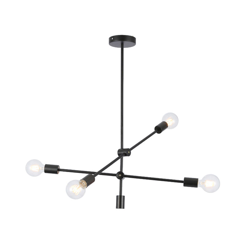 Exposed Bulb Chandelier Light Fixture Simple Style Metal 2/4 Lights Black Pendant Lamp with Rotating Arms Clearhalo 'Ceiling Lights' 'Chandeliers' 'Modern Chandeliers' 'Modern' Lighting' 180965