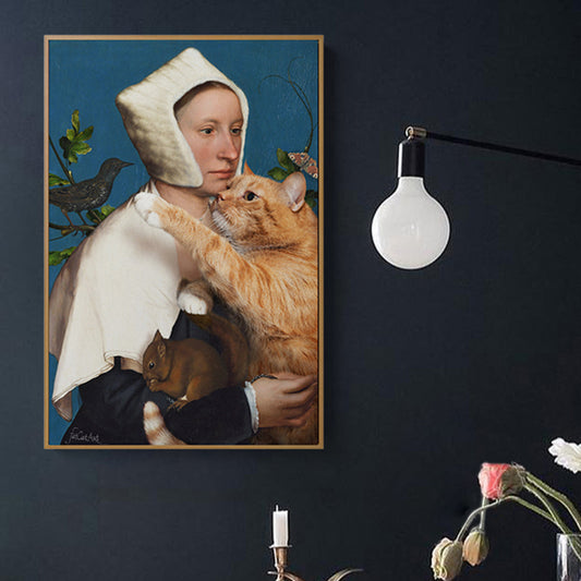 Nun en kattenwall art Brown Contemporary Canvas Print voor eetkamer, meerdere maten