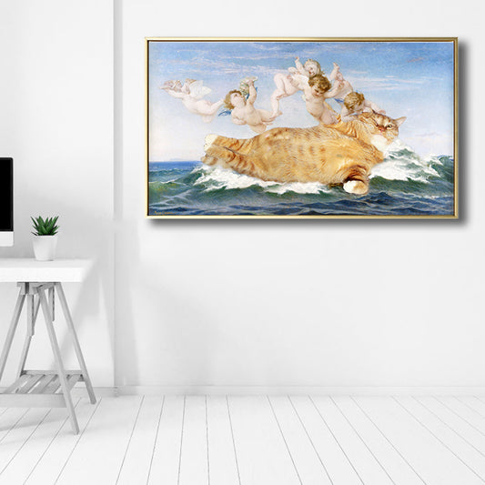 Fat Cat and Angels Canvas Style Spoof Animal Wall Art estampado en amarillo y azul