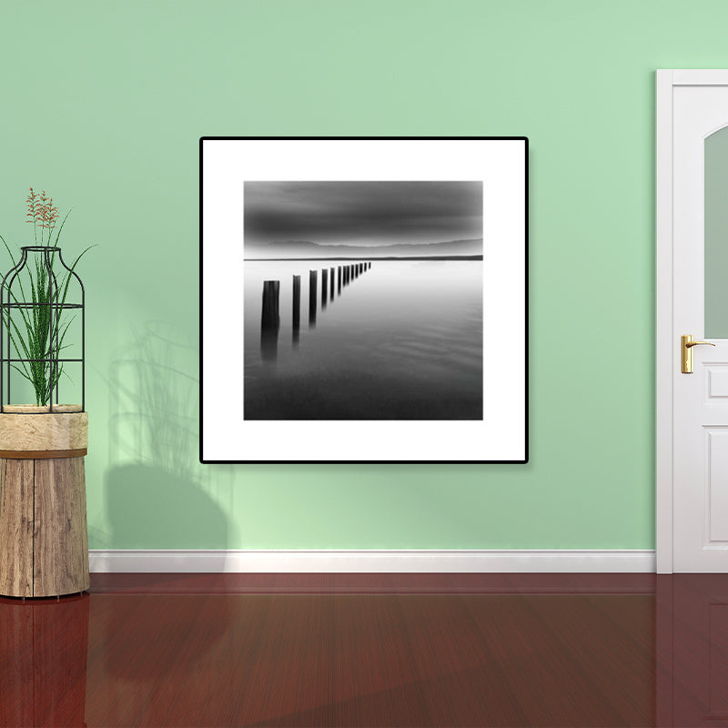 Textured Bridge Wall Art Decor Modern Nostalgic Scenery Canvas Print in Dark Color Light Gray Clearhalo 'Arts' 'Canvas Art' 1809947