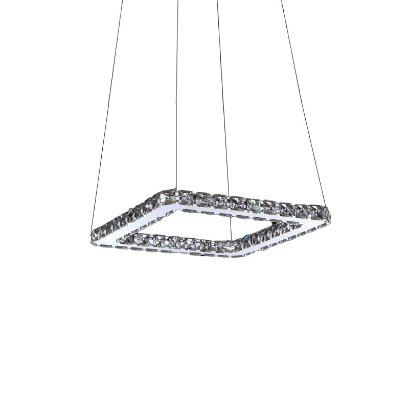 Square Crystal Hanging Pendant Light Modern Chrome LED Chandelier Lamp in Warm/White/Natural Light for Dining Room, 8"/12"/16" Wide Clearhalo 'Ceiling Lights' 'Chandeliers' 'Modern Chandeliers' 'Modern' Lighting' 181010