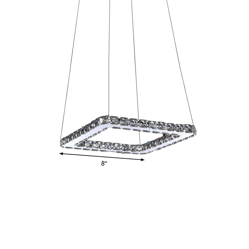 Square Crystal Hanging Pendant Light Modern Chrome LED Chandelier Lamp in Warm/White/Natural Light for Dining Room, 8"/12"/16" Wide Clearhalo 'Ceiling Lights' 'Chandeliers' 'Modern Chandeliers' 'Modern' Lighting' 181011