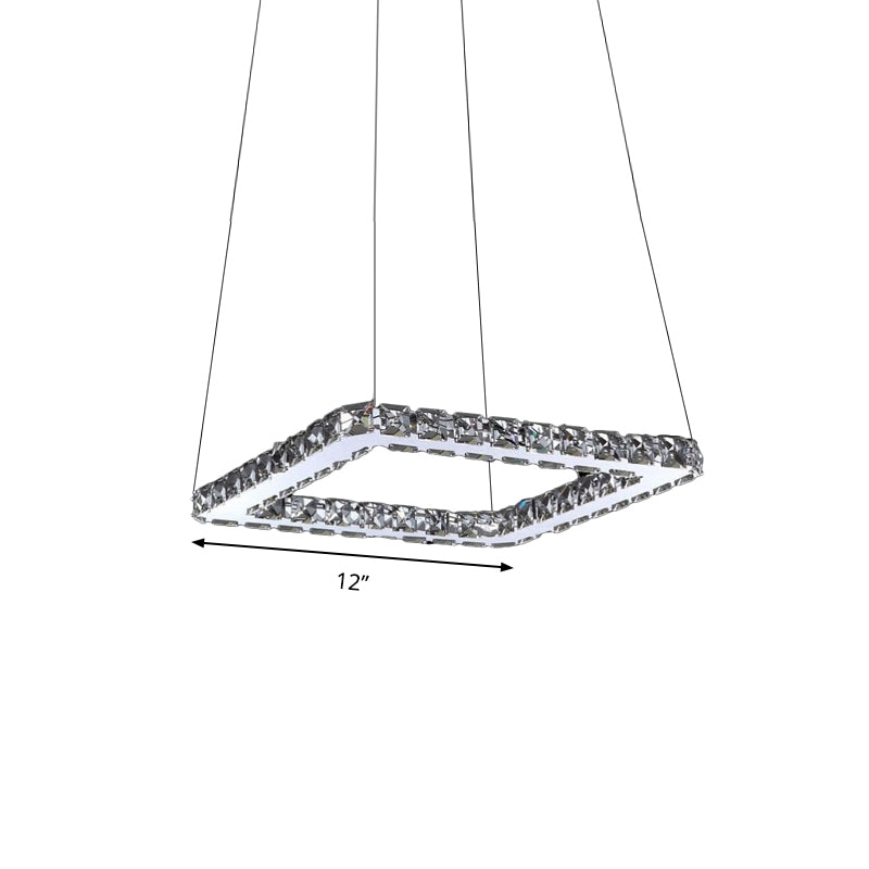 Square Crystal Hanging Pendant Light Modern Chrome LED Chandelier Lamp in Warm/White/Natural Light for Dining Room, 8"/12"/16" Wide Clearhalo 'Ceiling Lights' 'Chandeliers' 'Modern Chandeliers' 'Modern' Lighting' 181012