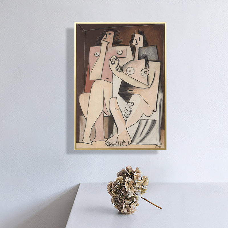 Cubism Picasso Style Figure Painting Brown Textured Canvas Wall Art for Living Room Brown Clearhalo 'Arts' 'Canvas Art' 1810134