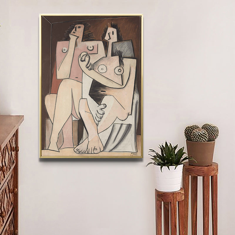 Cubism Picasso Style Figure Painting Brown Textured Canvas Wall Art for Living Room Clearhalo 'Arts' 'Canvas Art' 1810135