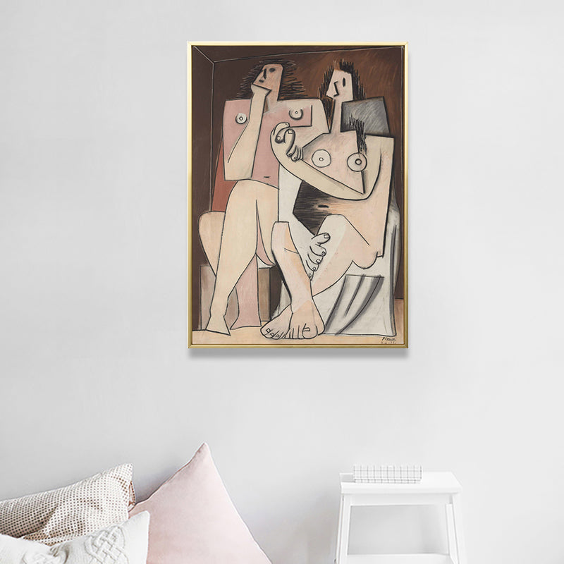 Cubism Picasso Style Figure Painting Brown Textured Canvas Wall Art for Living Room Clearhalo 'Arts' 'Canvas Art' 1810136